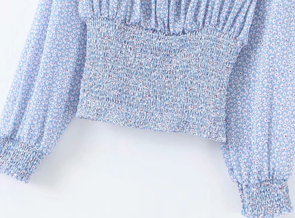 Női blúz O-nyakú kék színben