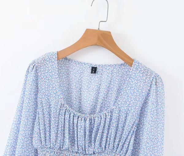 Női blúz O-nyakú kék színben