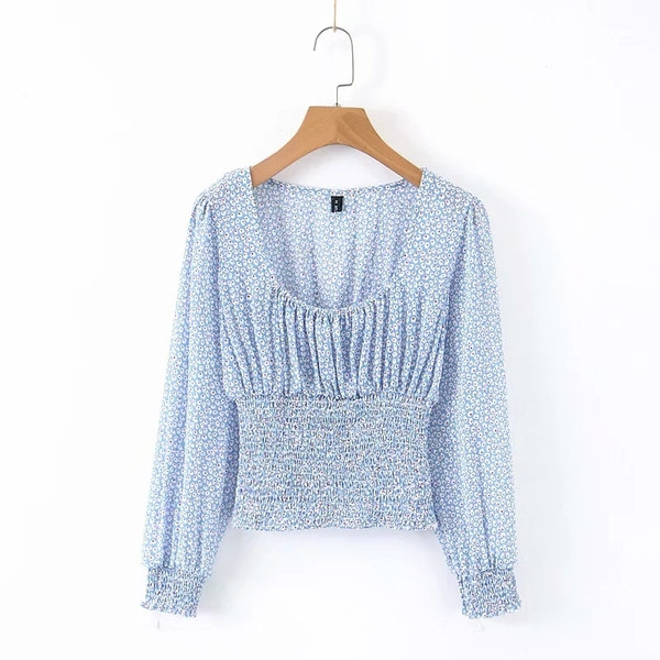 Női blúz O-nyakú kék színben