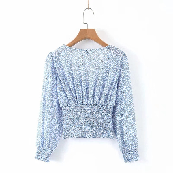 Női blúz O-nyakú kék színben