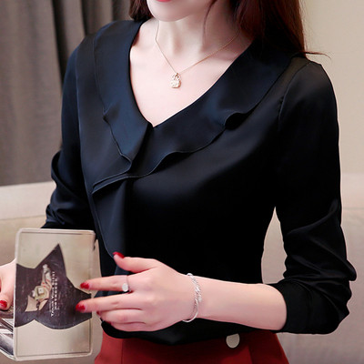 Cămașă de damă în patru culori cu mâneci lungi și decolteu în V