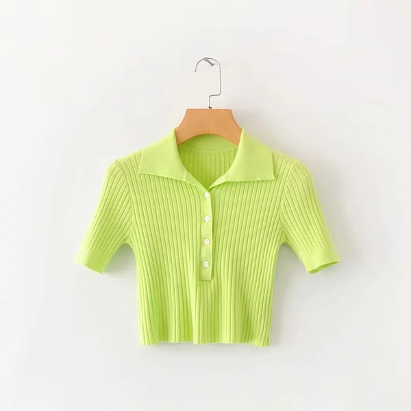 Modern női blúz klasszikus gallérral zöld és rózsaszín színben