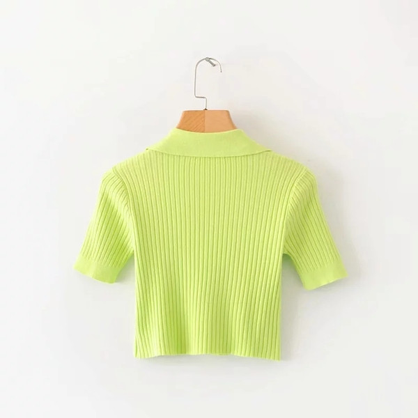 Modern női blúz klasszikus gallérral zöld és rózsaszín színben