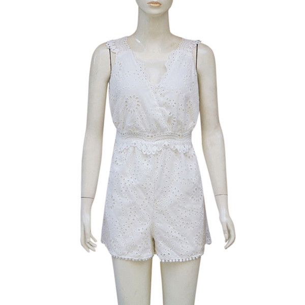 Salopetă de damă model NOU din dantelă cu bretele largi în culoarea albă