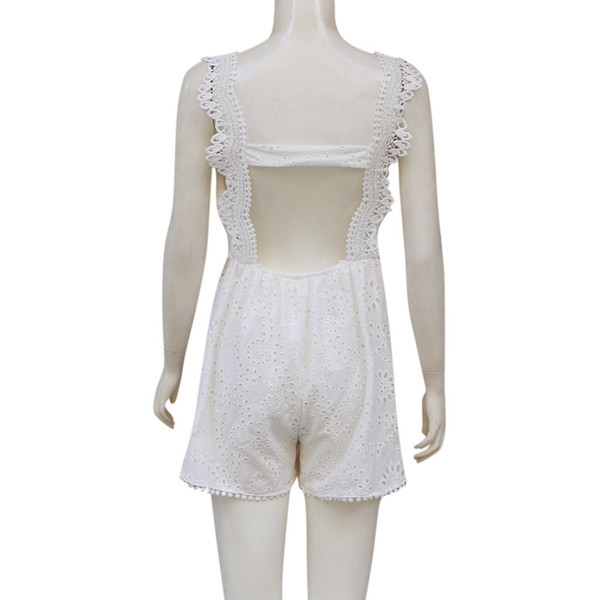 Salopetă de damă model NOU din dantelă cu bretele largi în culoarea albă