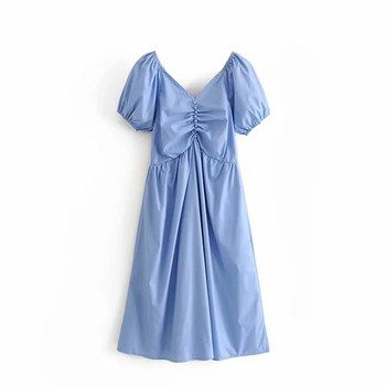 Rochie de damă decupată cu decolteu în V în albastru