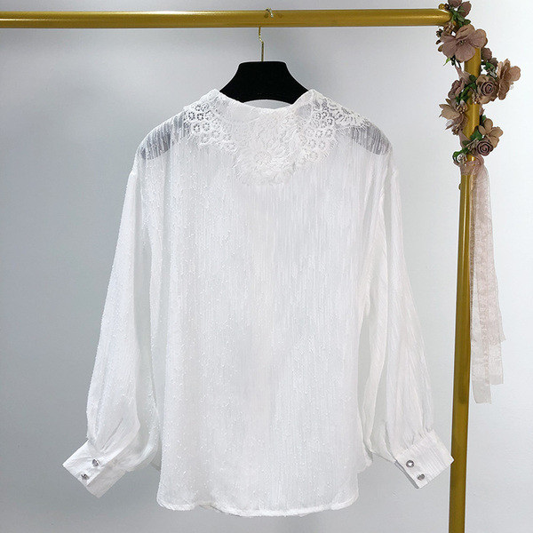 Cămașă de șifon de damă cu guler din dantelă