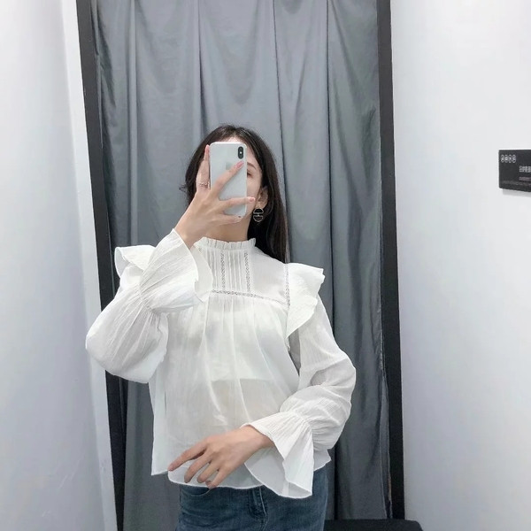 Új modell lótusz ujjú női ing fehér színben