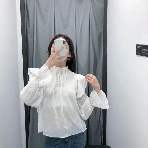 Új modell lótusz ujjú női ing fehér színben