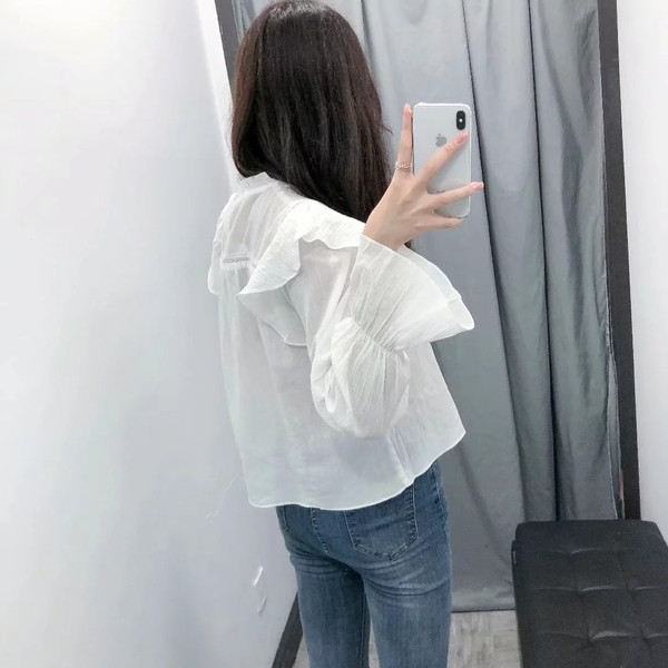 Új modell lótusz ujjú női ing fehér színben