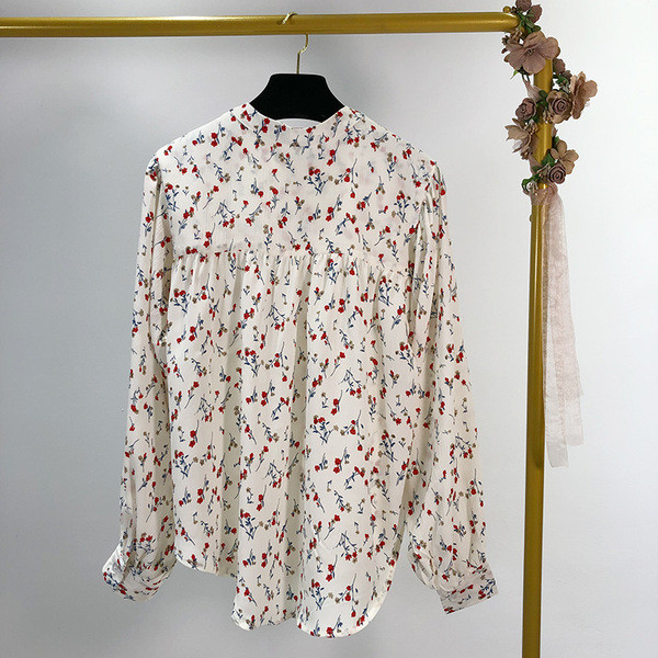 Cămașă cu mânecă lungă, albă, cu model floral