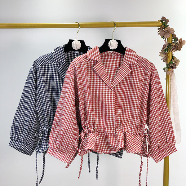 Cămașă scurtă în carouri în două culori