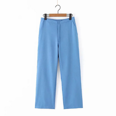 Дамски стилен панталон с джоб в син цвят 