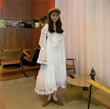 Rochie moderna de dama lunga in alb cu dantela