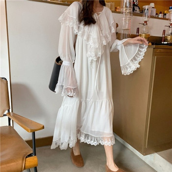 Rochie moderna de dama lunga in alb cu dantela