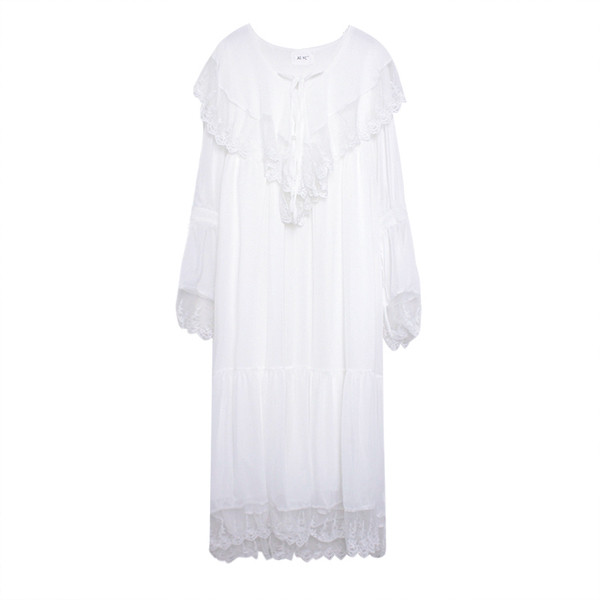 Rochie moderna de dama lunga in alb cu dantela