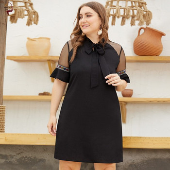 Rochie elegantă de damă, cu o panglică și mâneci scurte, de culoare neagră