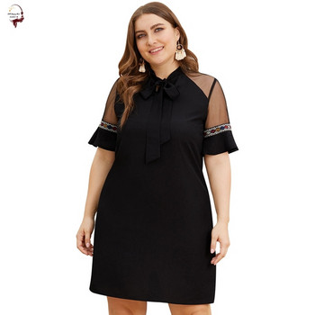 Rochie elegantă de damă, cu o panglică și mâneci scurte, de culoare neagră