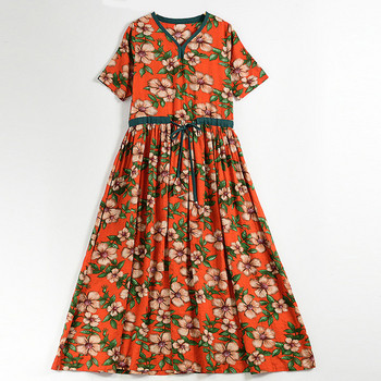 Rochie de dama moderna cu model floral cu talie inalta