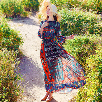 Rochie lungă casual de damă cu talie înaltă