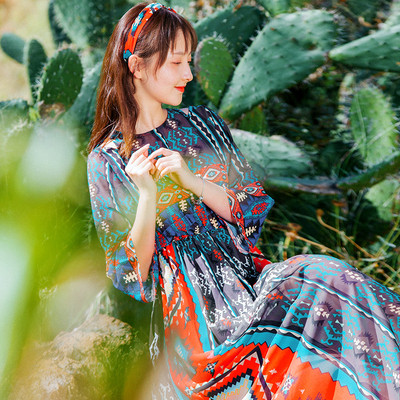 Rochie lungă casual de damă cu talie înaltă