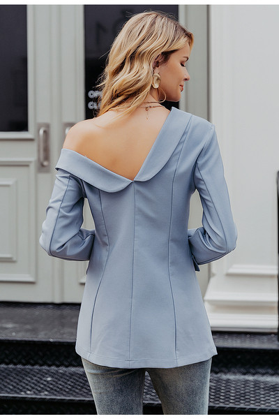Geaca de dama eleganta model asimetric in albastru