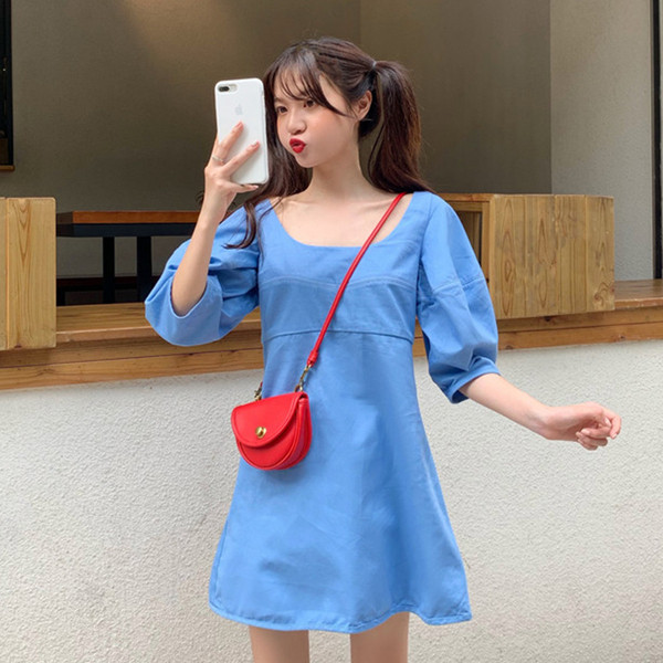 Rochie scurta casual de dama de culoare albastra