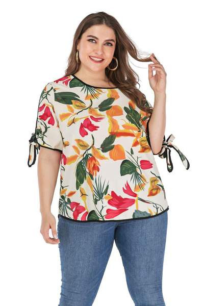 Bluză casual de damă cu model floral și mărimi până la 4XL