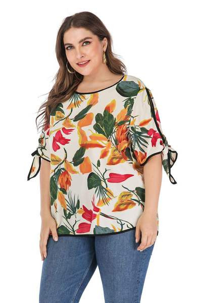 Bluză casual de damă cu model floral și mărimi până la 4XL