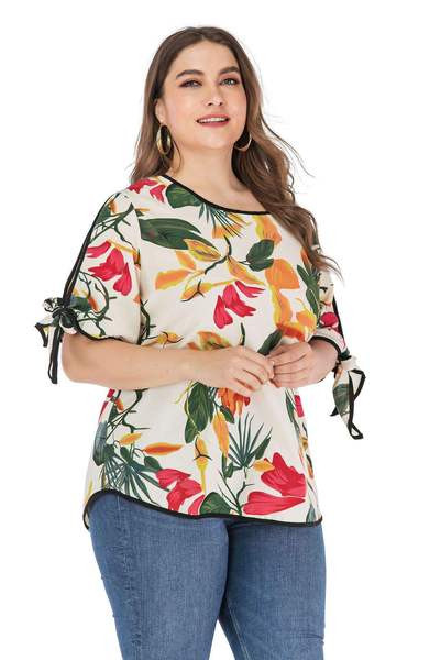 Bluză casual de damă cu model floral și mărimi până la 4XL