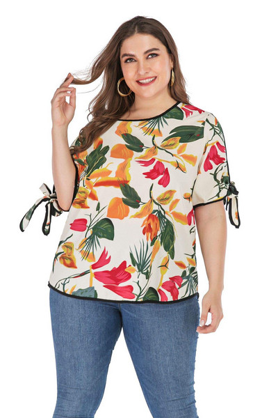 Bluză casual de damă cu model floral și mărimi până la 4XL