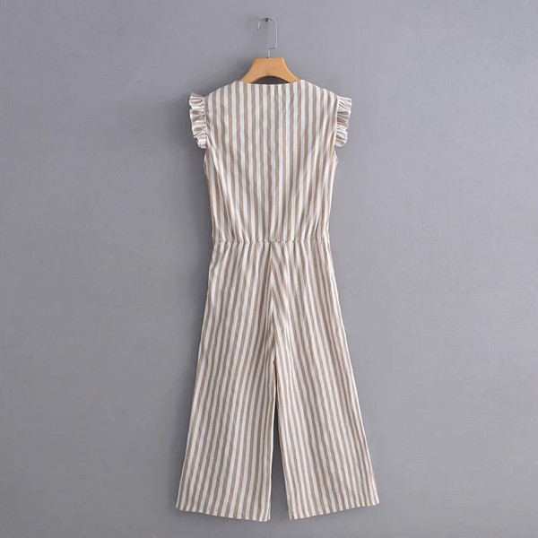 Salopeta de dama in dungi cu centura in talie