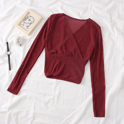 Bluza de dama model nou cu maneci lungi si decolteu in V in mai multe culori