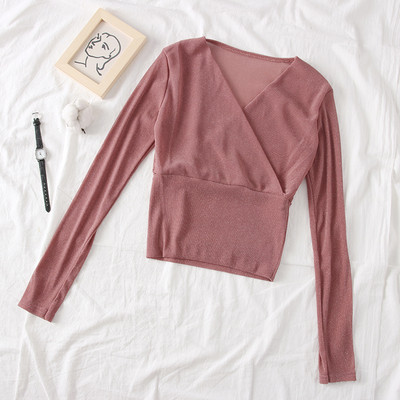 Bluza de dama model nou cu maneci lungi si decolteu in V in mai multe culori