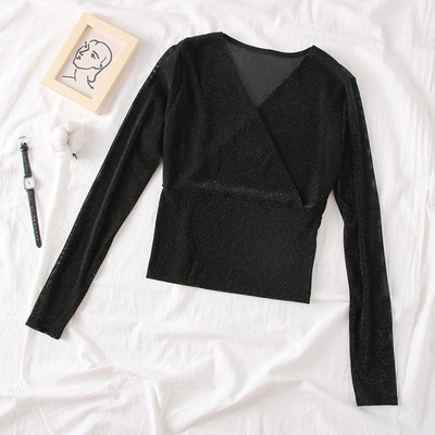 Bluza de dama model nou cu maneci lungi si decolteu in V in mai multe culori