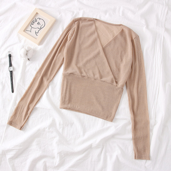 Bluza de dama model nou cu maneci lungi si decolteu in V in mai multe culori