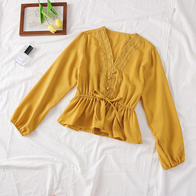 Bluza de dama actuala cu nasturi si decolteu in V - mai multe culori