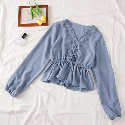 Bluza de dama actuala cu nasturi si decolteu in V - mai multe culori