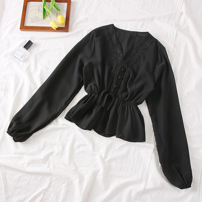 Bluza de dama actuala cu nasturi si decolteu in V - mai multe culori