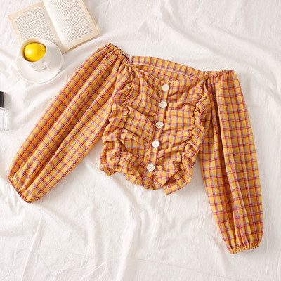 Bluză de damă modernă în carouri cu umerii goi - mai multe culori