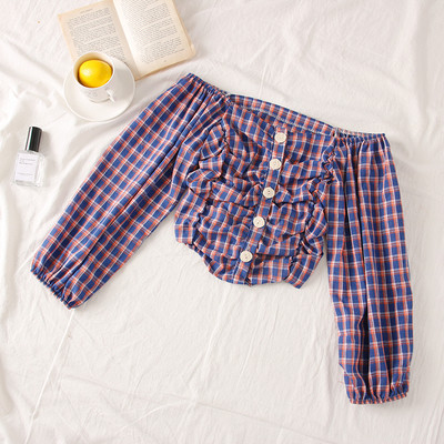 Bluză de damă modernă în carouri cu umerii goi - mai multe culori