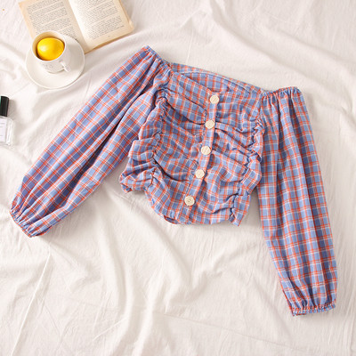 Bluză de damă modernă în carouri cu umerii goi - mai multe culori