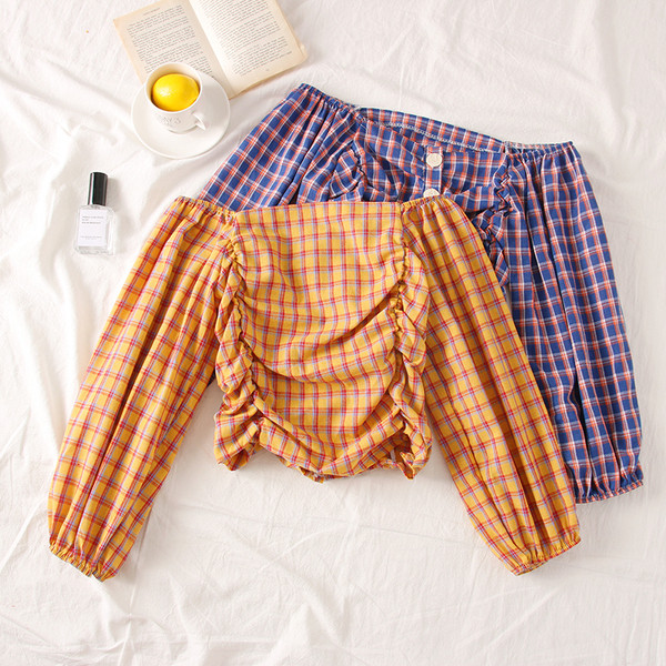 Bluză de damă modernă în carouri cu umerii goi - mai multe culori