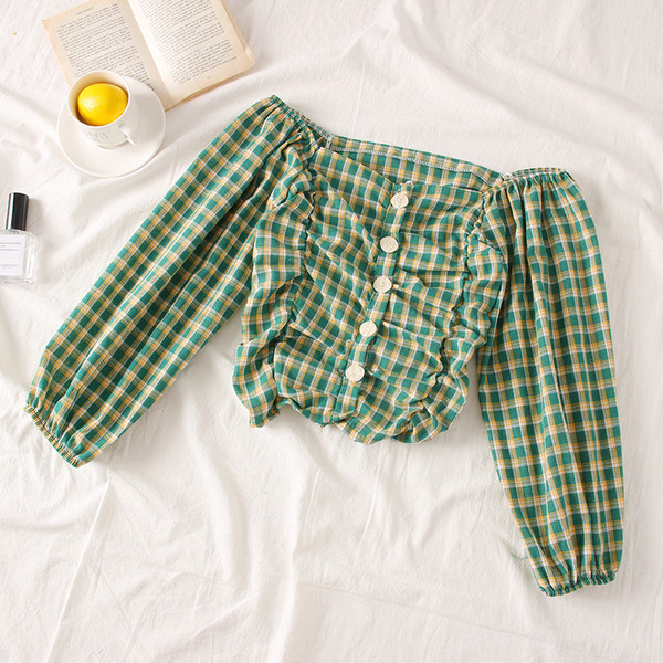 Bluză de damă modernă în carouri cu umerii goi - mai multe culori