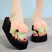 Papuci de dama cu platforma si flori in mai multe culori