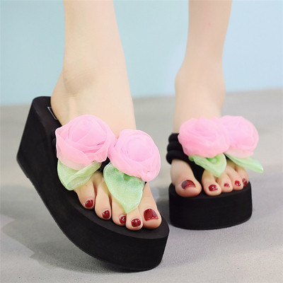 Papuci de dama cu platforma si flori in mai multe culori