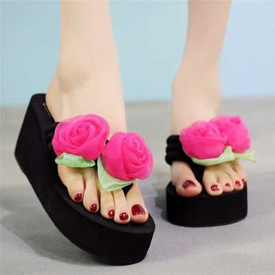 Papuci de dama cu platforma si flori in mai multe culori