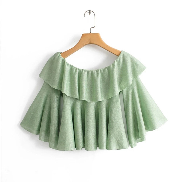 Bluză de damă cu umerii goi în culoarea verde