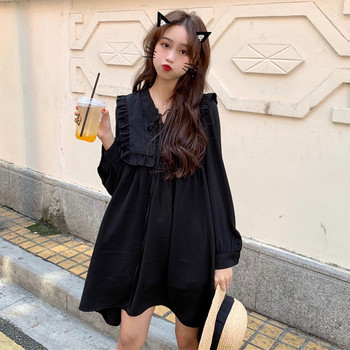 Alkalmi női ruha fekete színben, hosszú ujjal