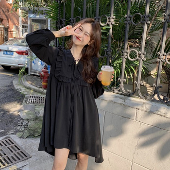 Alkalmi női ruha fekete színben, hosszú ujjal